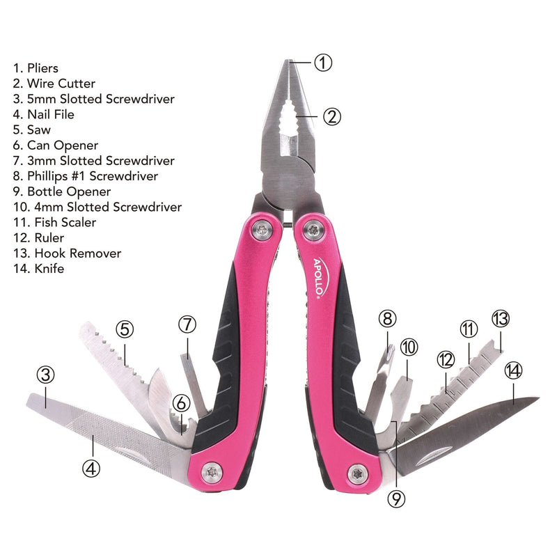14-in-1 Pink High-Quality Pocket Multitool Pliers. Great for Outdoors, Camping, Fishing  --DT5015P