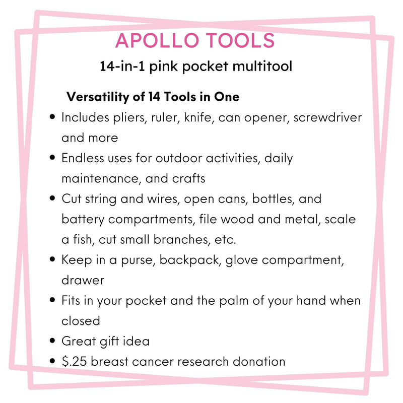 14-in-1 Pink High-Quality Pocket Multitool Pliers. Great for Outdoors, Camping, Fishing  --DT5015P