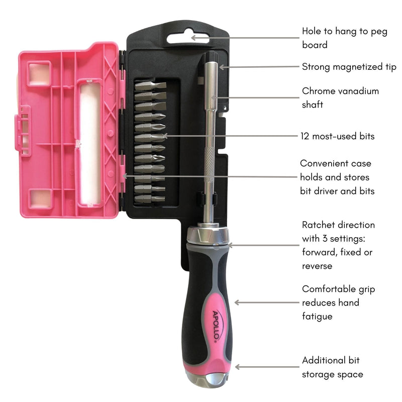 13-in-1 Ratcheting Screwdriver with Bit Set – Pink -- DT5021P