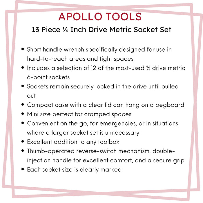 13 Piece ¼ Inch Drive Metric Socket Set - DT5023