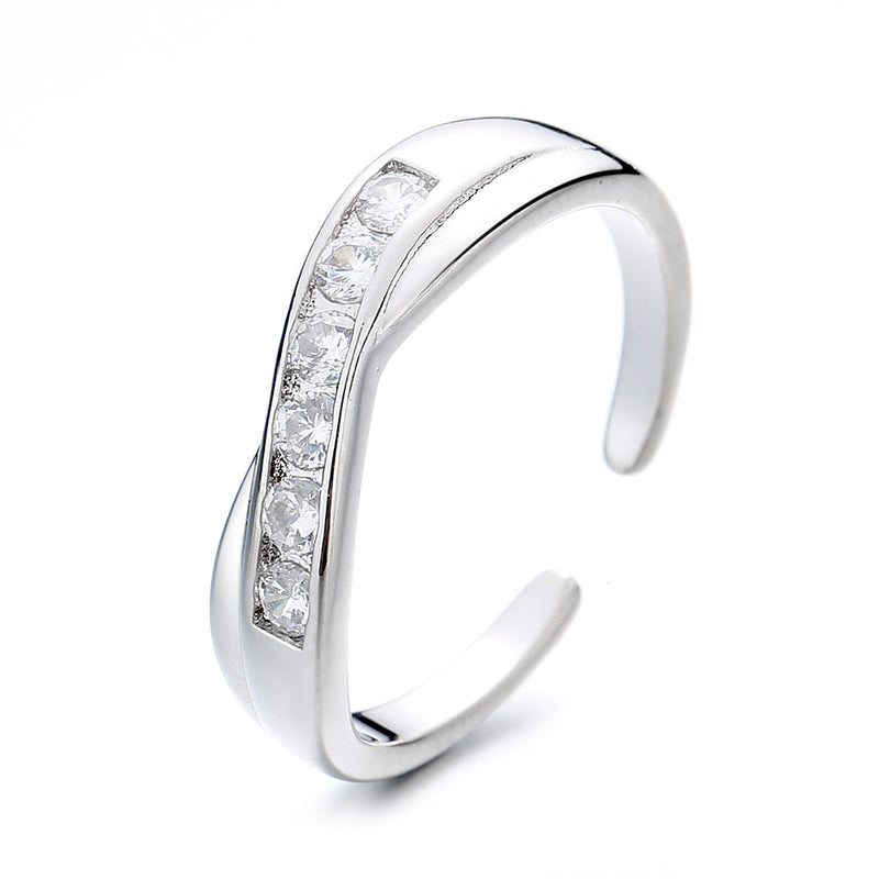 Sterling Silver Adjustable Twist Toe Ring with Crystals