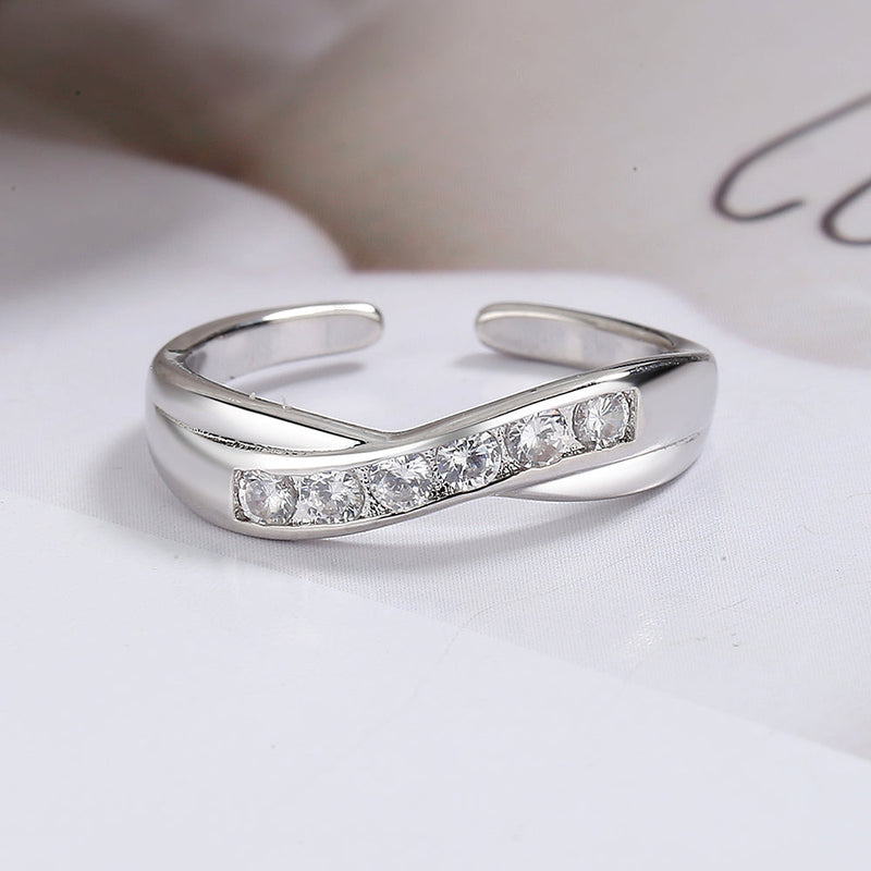 Sterling Silver Adjustable Twist Toe Ring with Crystals