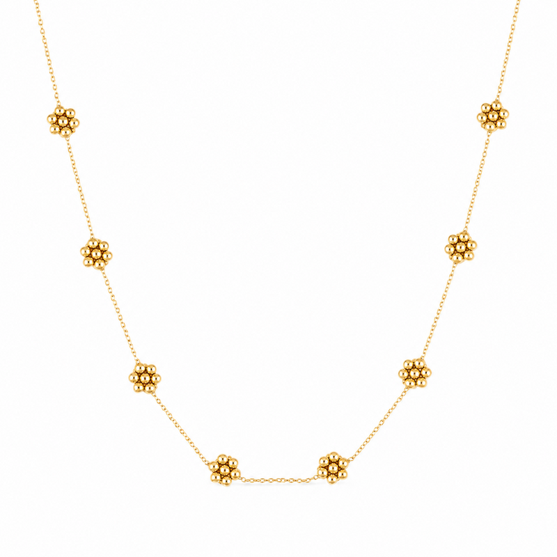 Dainty Golden Bead Flower Necklace - Waterproof Stainless Steel