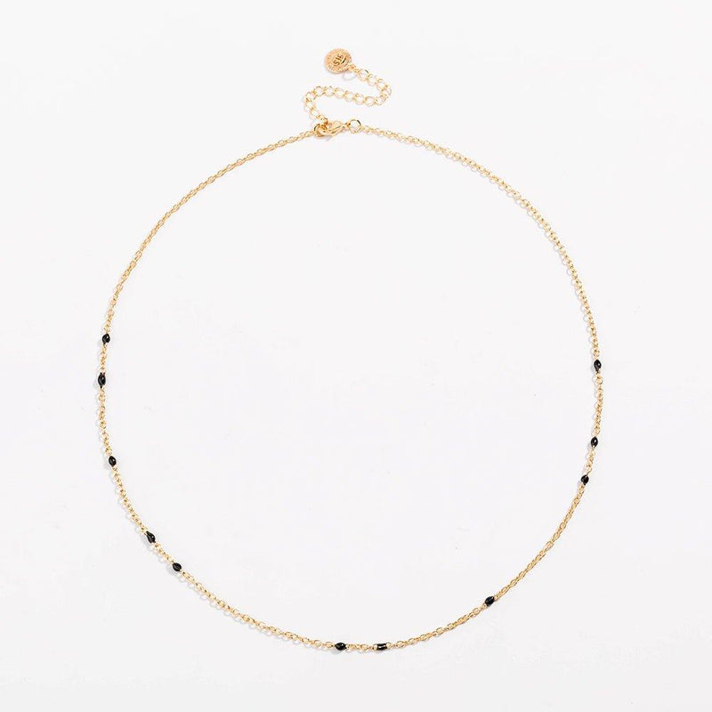 Dainty Black Onyx Beaded Link Necklace