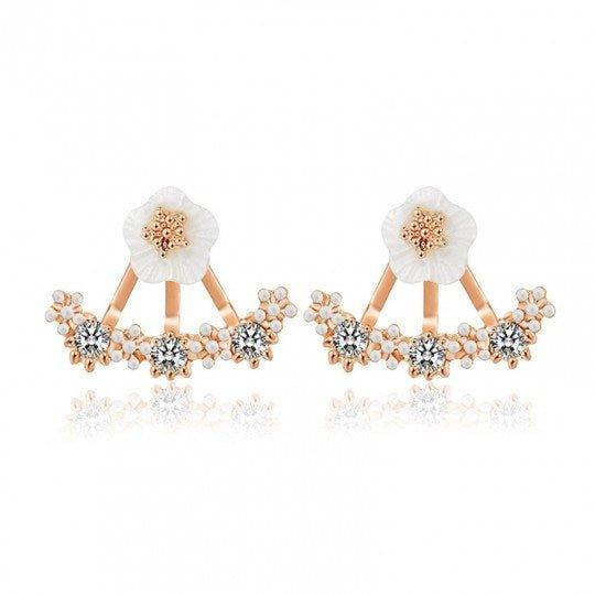 Daisy Jacket Earrings with Porcelain Flower and Cubic Zirconia