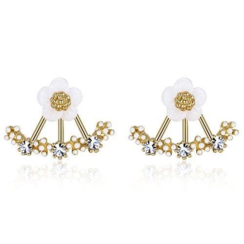 Daisy Jacket Earrings with Porcelain Flower and Cubic Zirconia