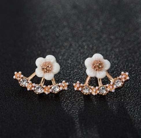 Daisy Jacket Earrings with Porcelain Flower and Cubic Zirconia
