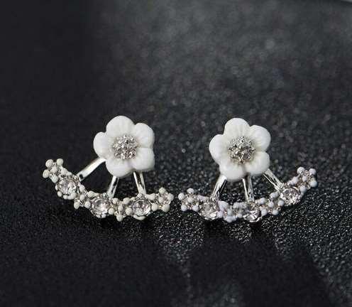 Daisy Jacket Earrings with Porcelain Flower and Cubic Zirconia
