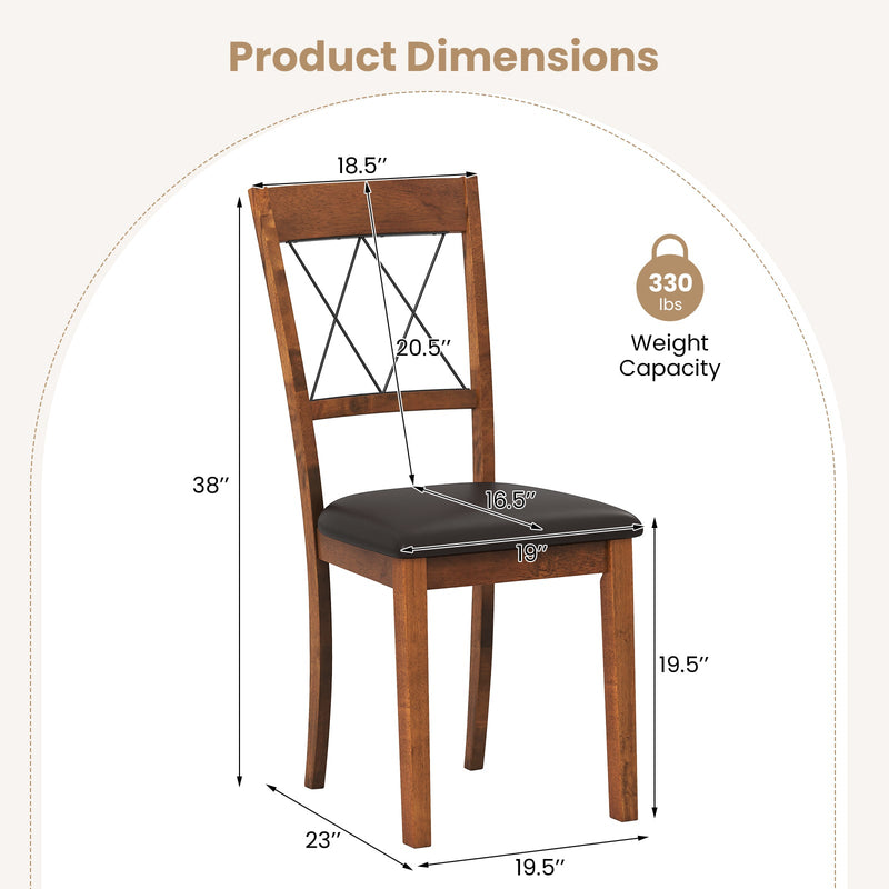 Dining Chair Set of 2 Fabric Upholstered Kitchen Armless Chairs with Rubber Wood Frame-Walnut