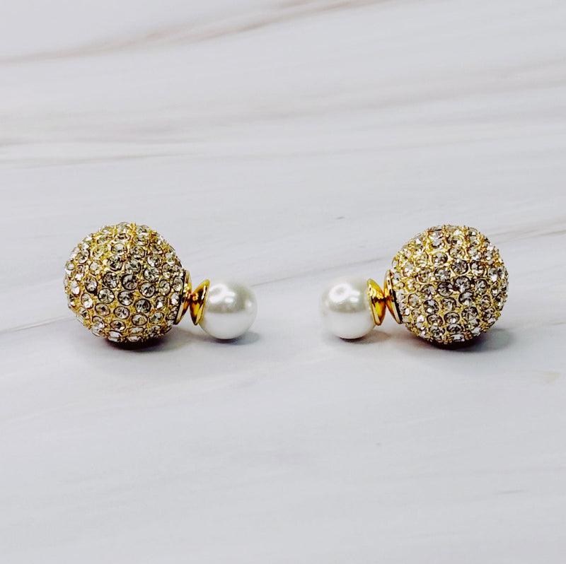 Disco Ball With Pearl Back Earrings