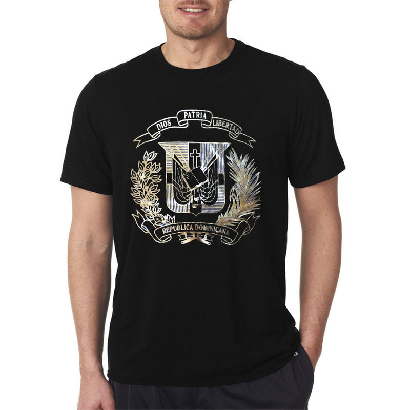 Dominican Shield Premium T-Shirt Design Metalic Gold – Light and Soft
