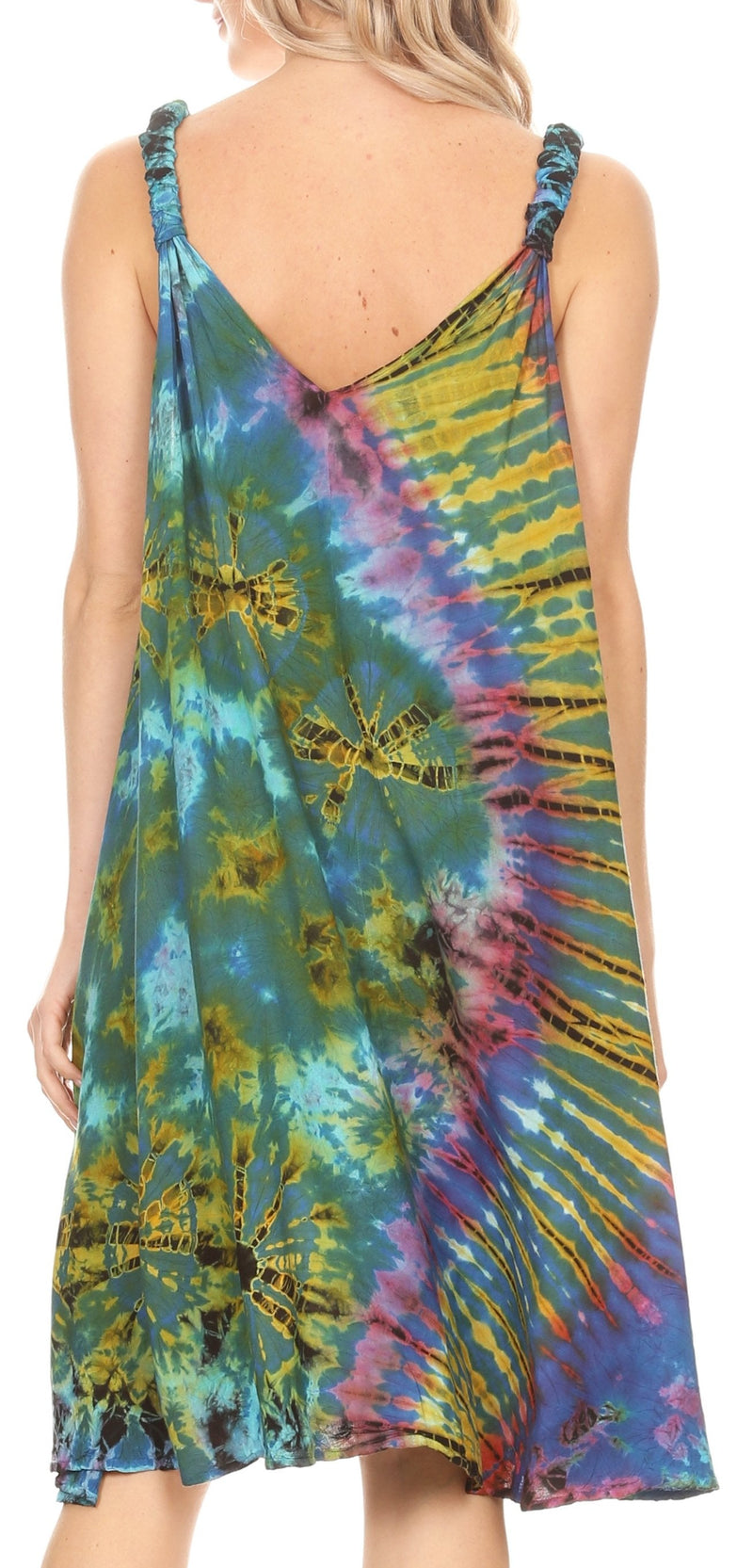 Sakkas Rute Women's Sleeveless V-neck Ruched Flared Loose Midi Summer Casual Dress