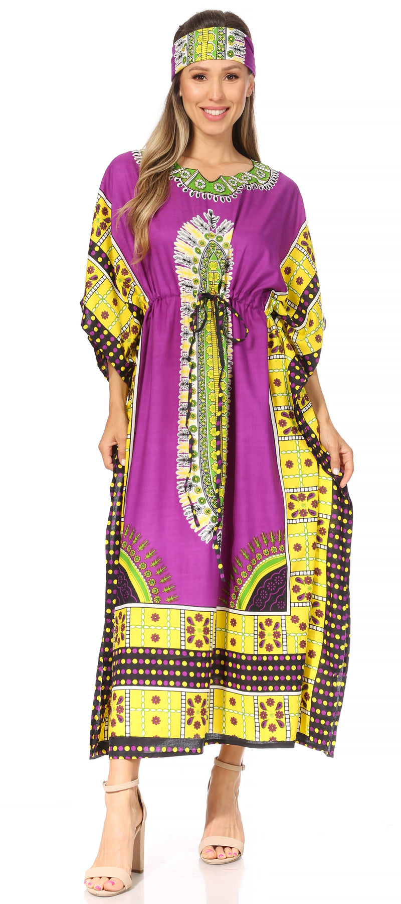 Sakkas Mera Women's Long Loose Short Sleeve Summer Casual Caftan Kaftan Dress - Buy One, Get One 50% Off