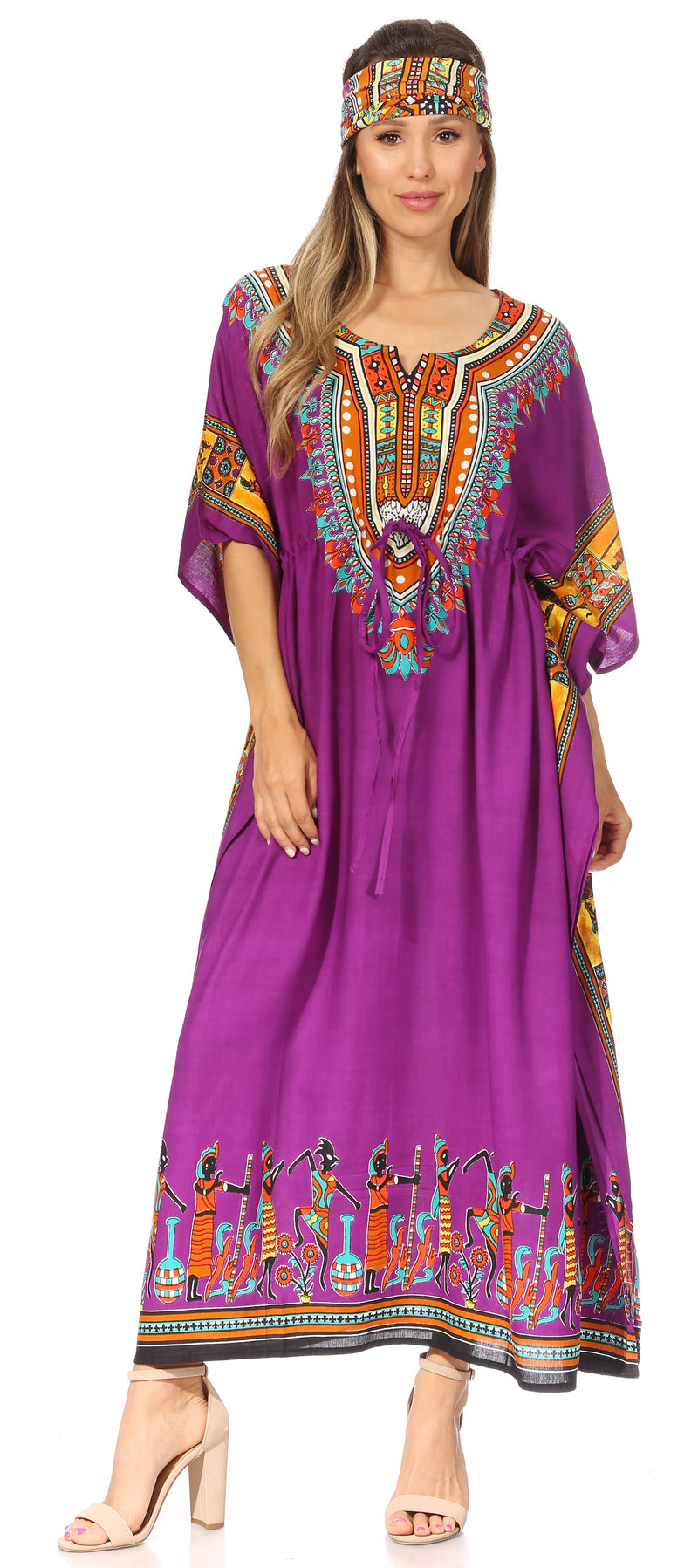 Sakkas Mera Women's Long Loose Short Sleeve Summer Casual Caftan Kaftan Dress - Buy One, Get One 50% Off