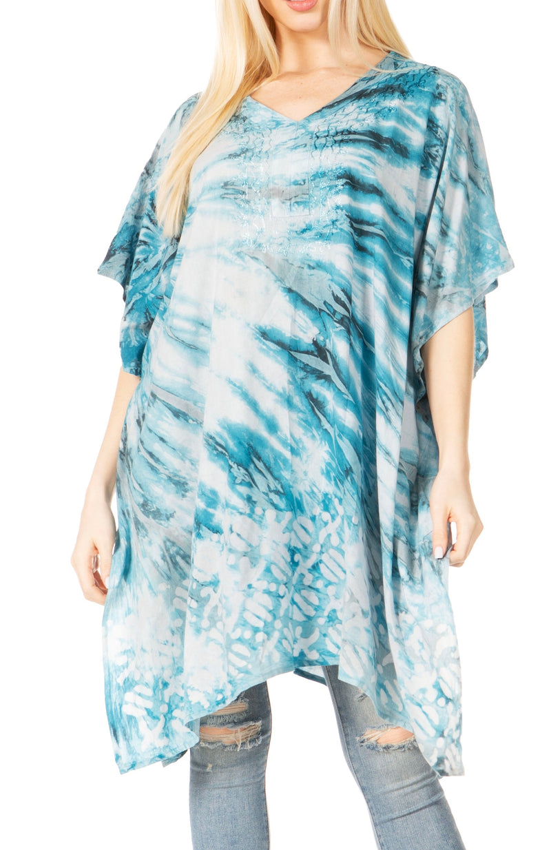 Sakkas Marcy Women's V-neck Caftan Top Tunic Dress - Perfect for Summer Boho Style & Swinging Coverup - Buy One, Get One 50% Off