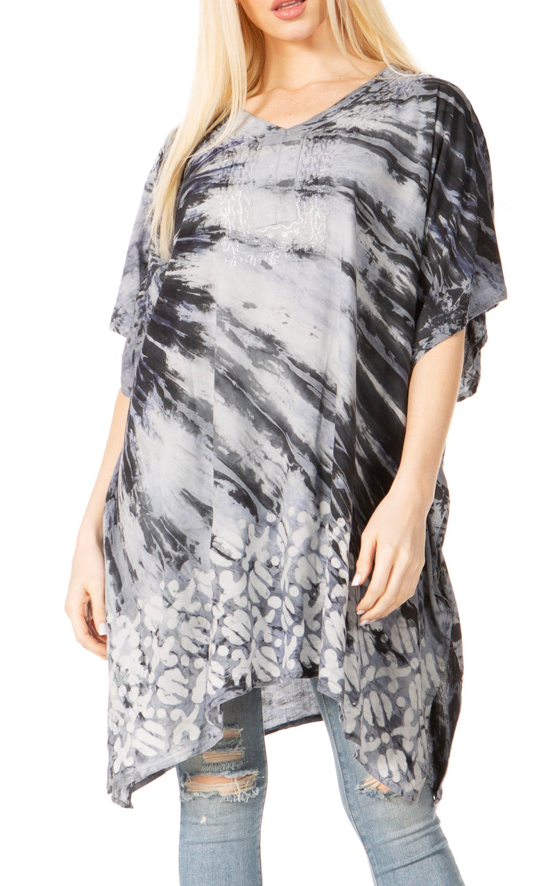 Sakkas Marcy Women's V-neck Caftan Top Tunic Dress - Perfect for Summer Boho Style & Swinging Coverup - Buy One, Get One 50% Off