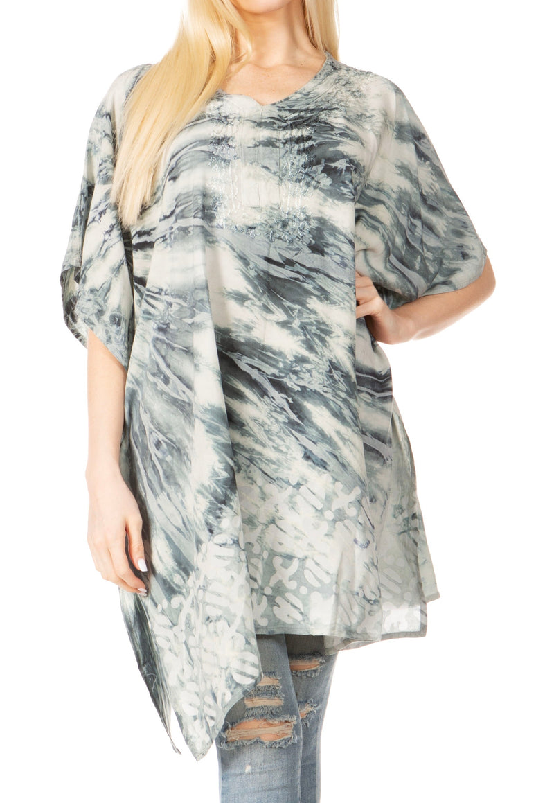 Sakkas Marcy Women's V-neck Caftan Top Tunic Dress - Perfect for Summer Boho Style & Swinging Coverup - Buy One, Get One 50% Off