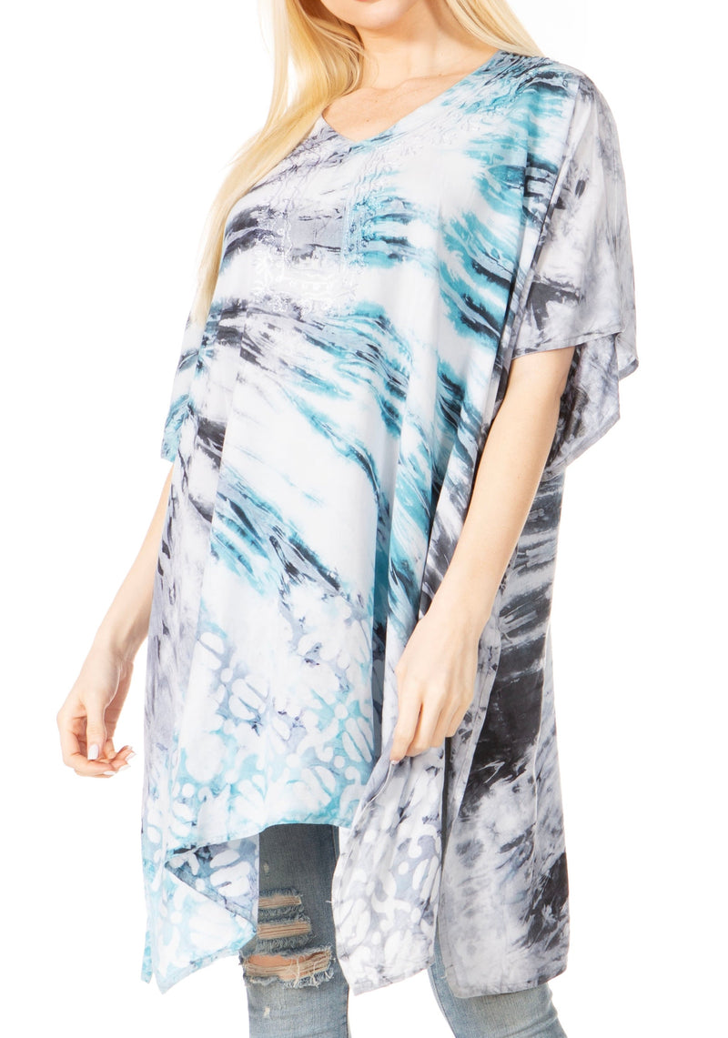 Sakkas Marcy Women's V-neck Caftan Top Tunic Dress - Perfect for Summer Boho Style & Swinging Coverup - Buy One, Get One 50% Off