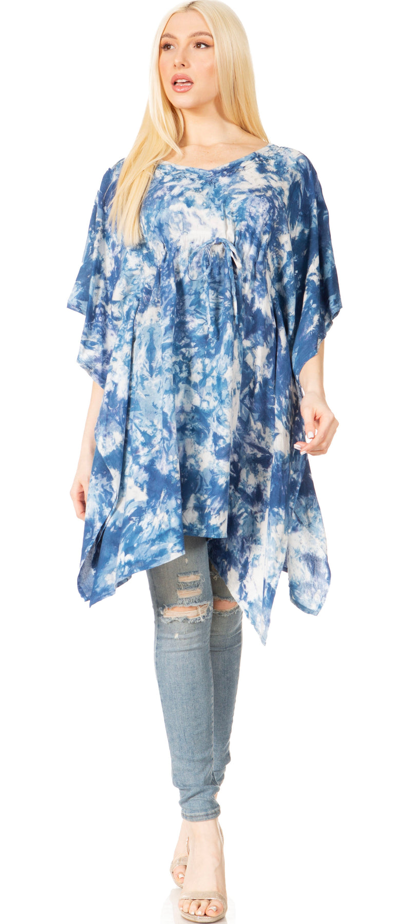 Sakkas Marcy Women's V-neck Caftan Top Tunic Dress - Perfect for Summer Boho Style & Swinging Coverup - Buy One, Get One 50% Off
