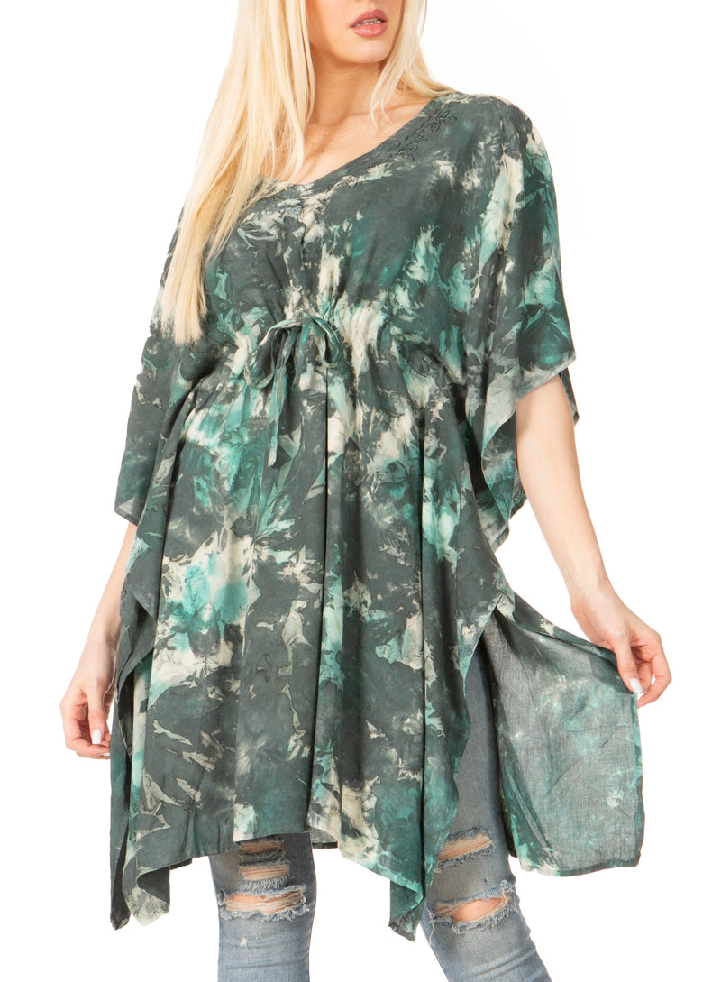 Sakkas Marcy Women's V-neck Caftan Top Tunic Dress - Perfect for Summer Boho Style & Swinging Coverup - Buy One, Get One 50% Off