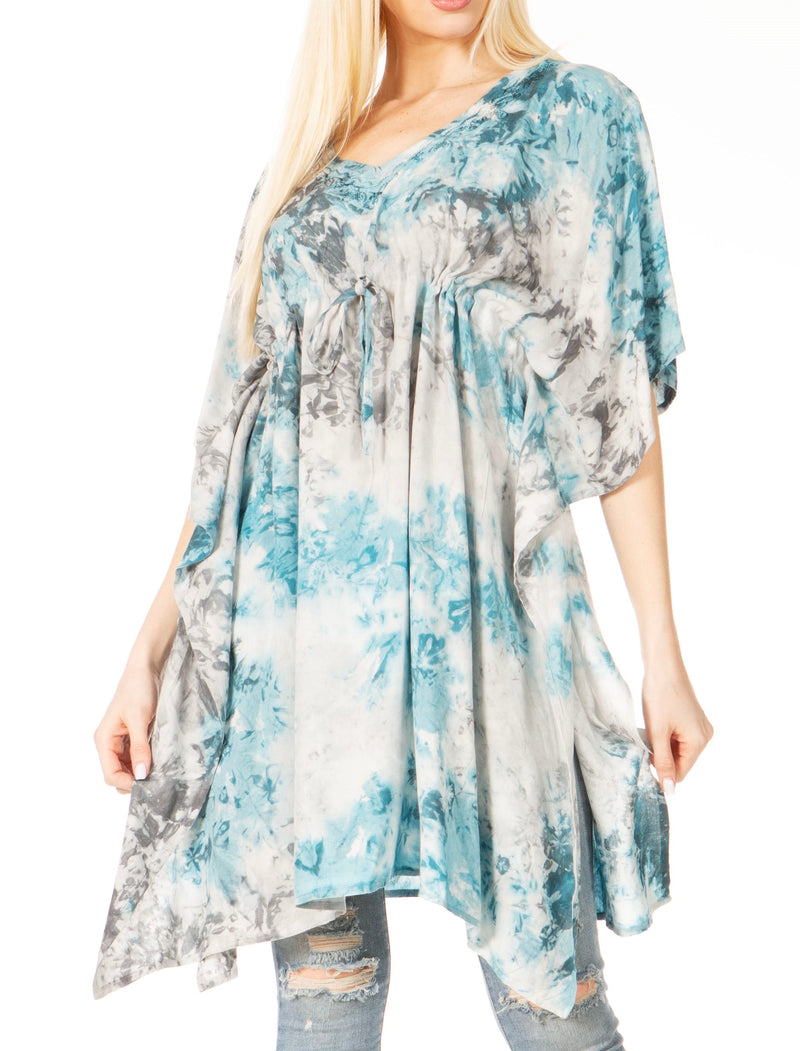 Sakkas Marcy Women's V-neck Caftan Top Tunic Dress - Perfect for Summer Boho Style & Swinging Coverup - Buy One, Get One 50% Off