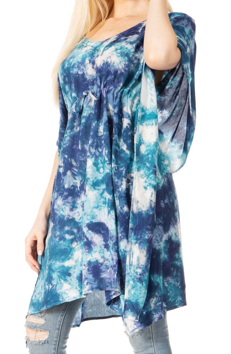Sakkas Marcy Women's V-neck Caftan Top Tunic Dress - Perfect for Summer Boho Style & Swinging Coverup - Buy One, Get One 50% Off