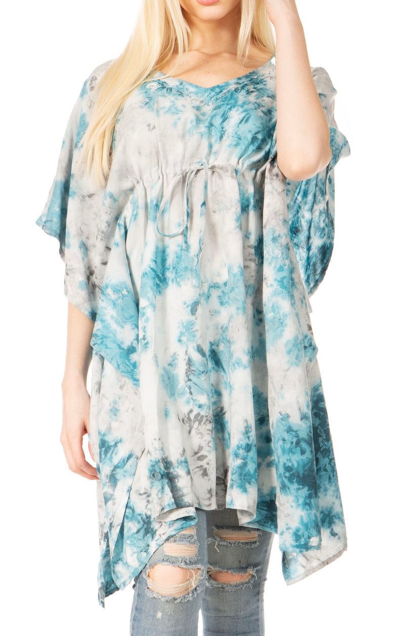 Sakkas Marcy Women's V-neck Caftan Top Tunic Dress - Perfect for Summer Boho Style & Swinging Coverup - Buy One, Get One 50% Off