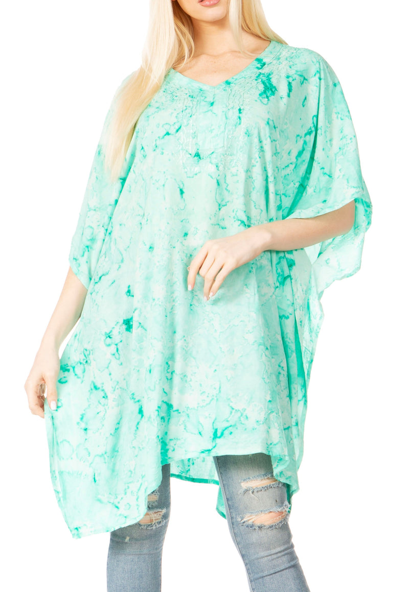 Sakkas Marcy Women's V-neck Caftan Top Tunic Dress - Perfect for Summer Boho Style & Swinging Coverup - Buy One, Get One 50% Off
