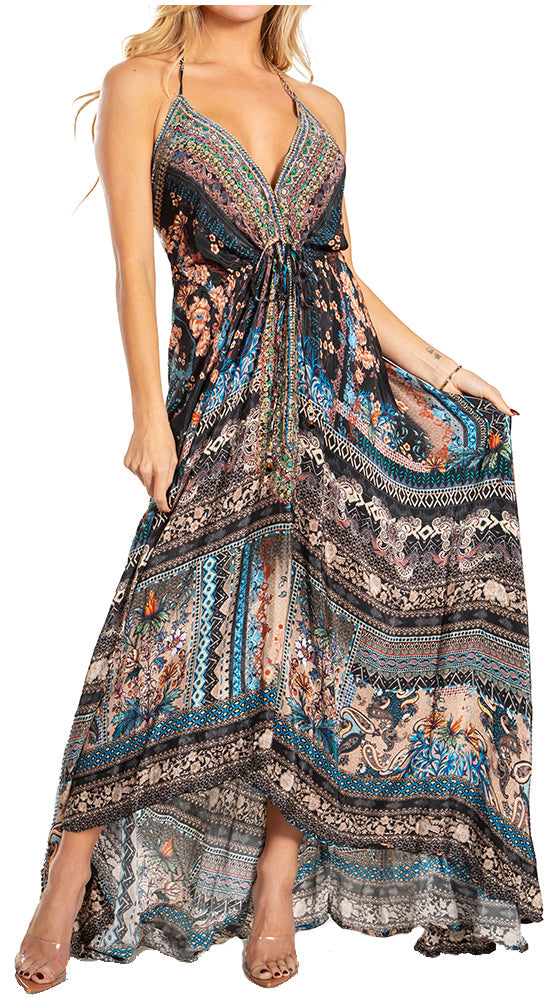 Sakkas Lizi 2025 Womens Maxi High-low Halter Handkerchief Long Dress Beach Party