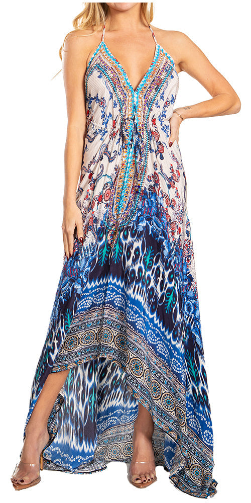 Sakkas Lizi 2025 Womens Maxi High-low Halter Handkerchief Long Dress Beach Party