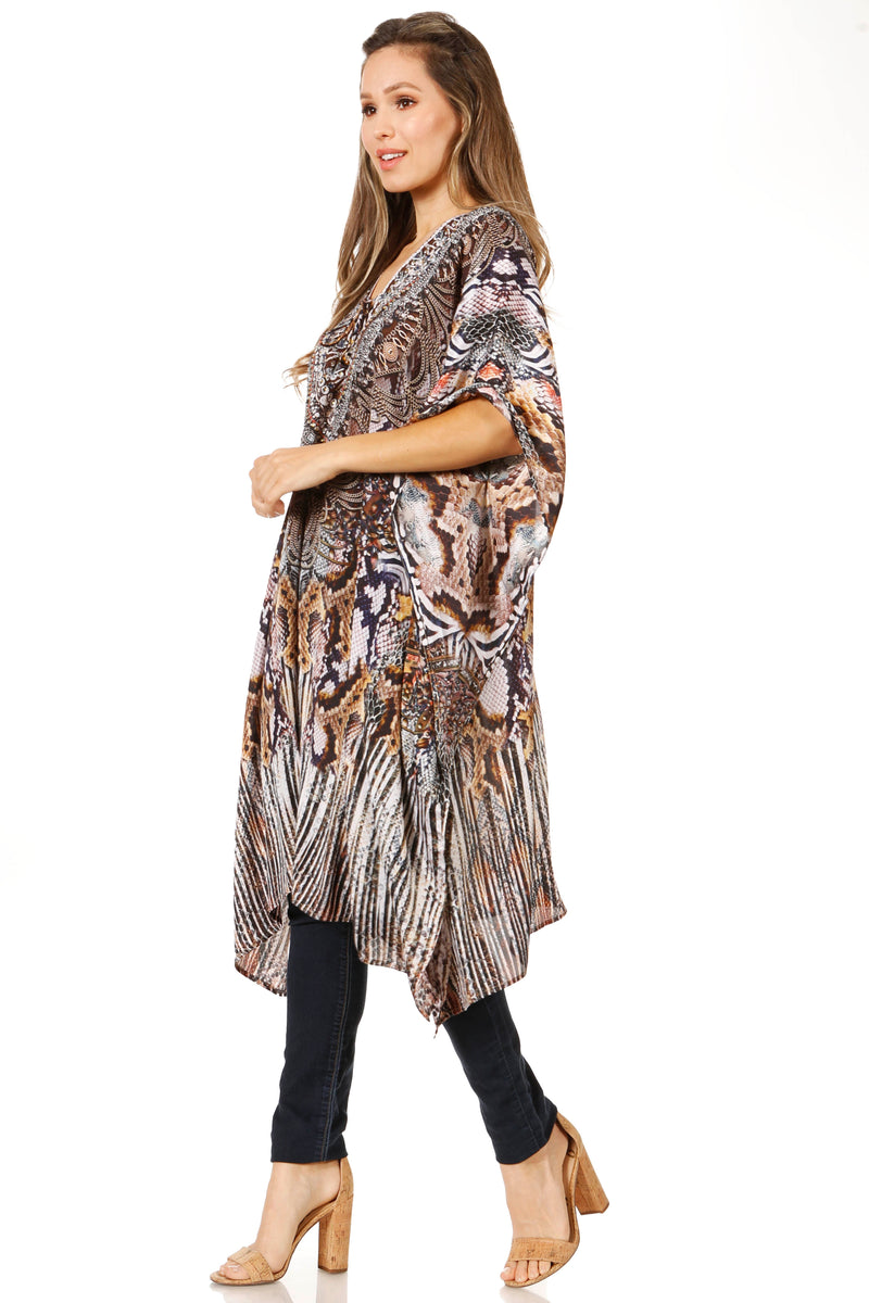Sakkas Zeni Women's Short sleeve V-neck Summer Floral Print Caftan Dress Cover-up