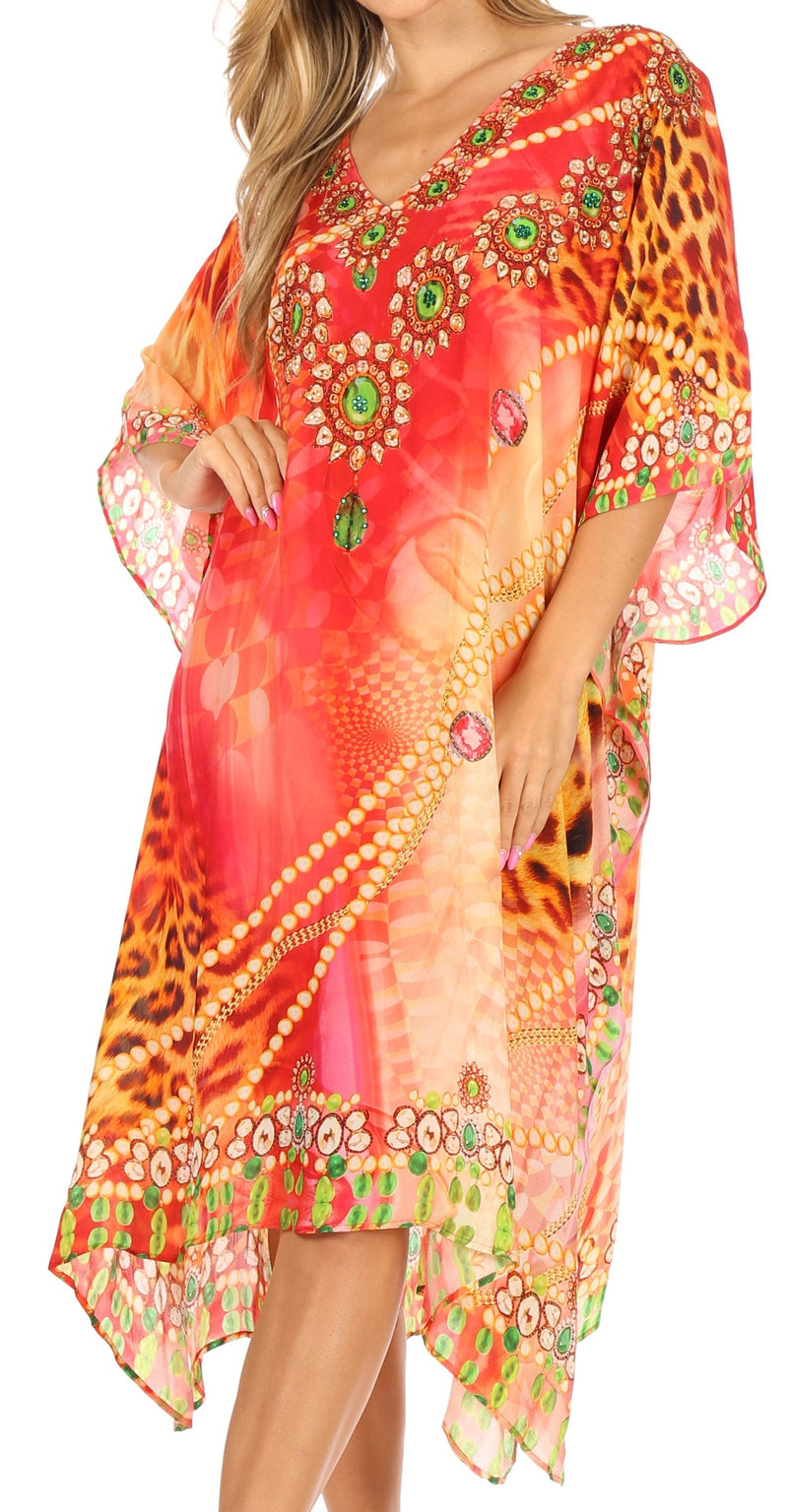 Sakkas MiuMiu Ligthweight Summer Printed Short Caftan Dress / Cover Up