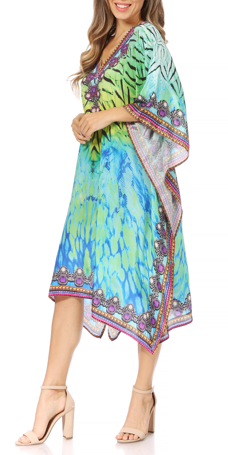 Sakkas MiuMiu Ligthweight Summer Printed Short Caftan Dress / Cover Up