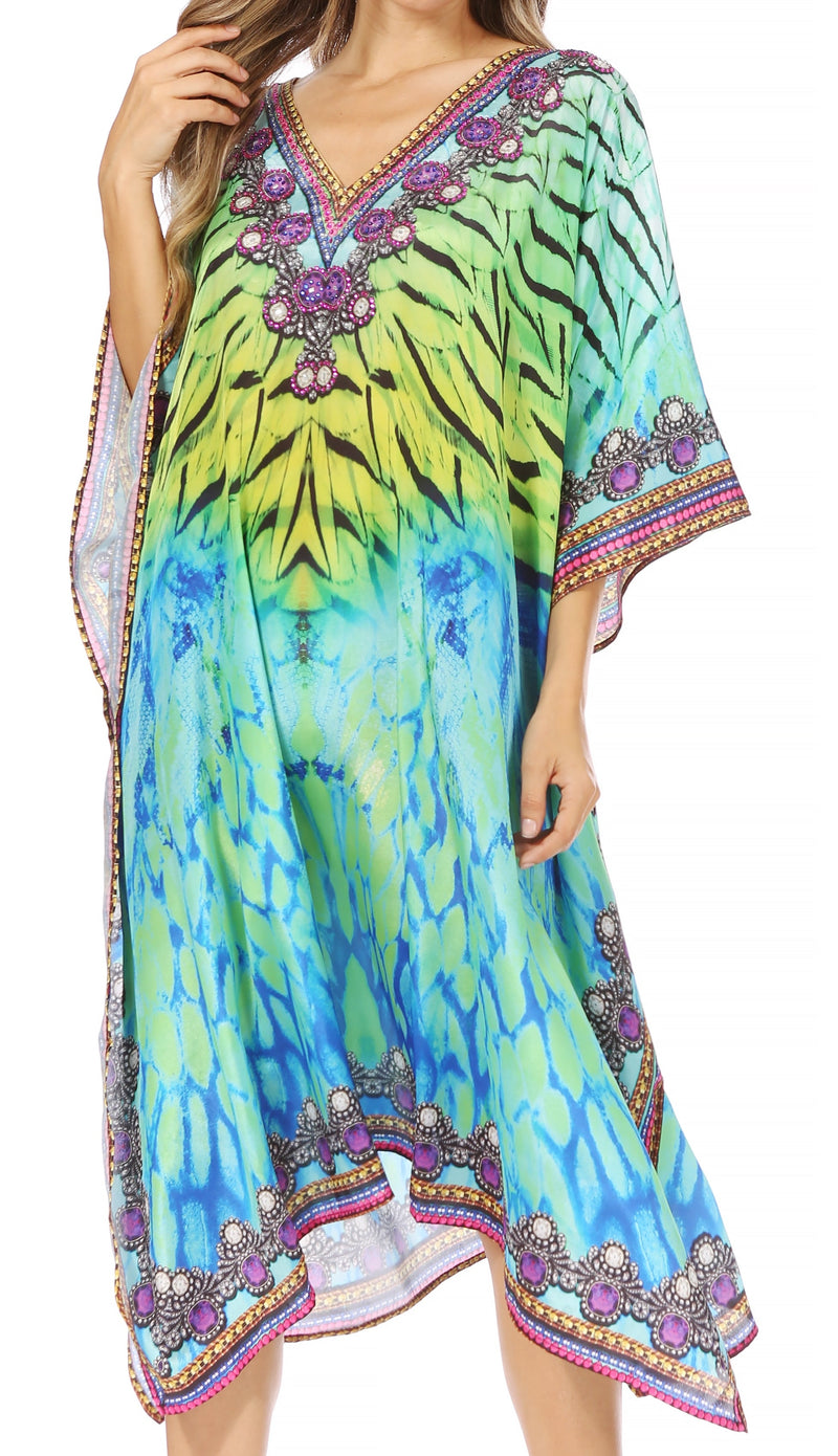 Sakkas MiuMiu Ligthweight Summer Printed Short Caftan Dress / Cover Up