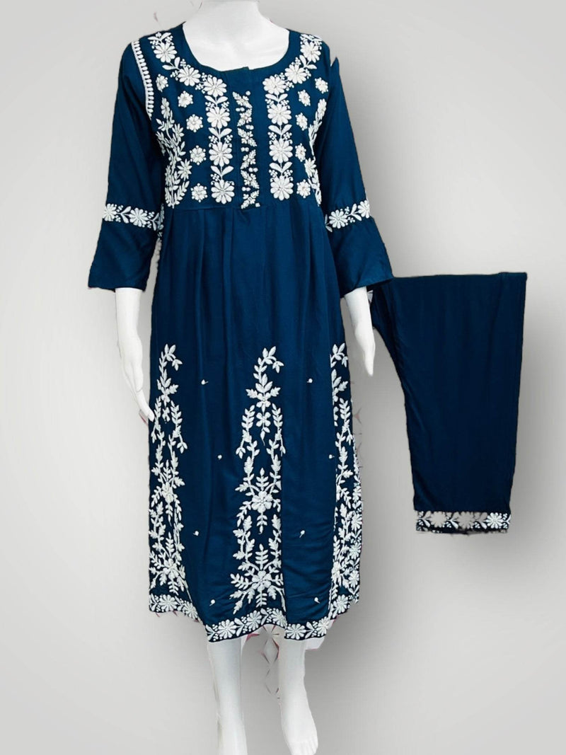 Rayon kurti pant set | chikankari work