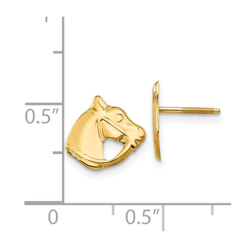 Kids Horse Head Screw Back Post Earrings in 14k Yellow Gold
