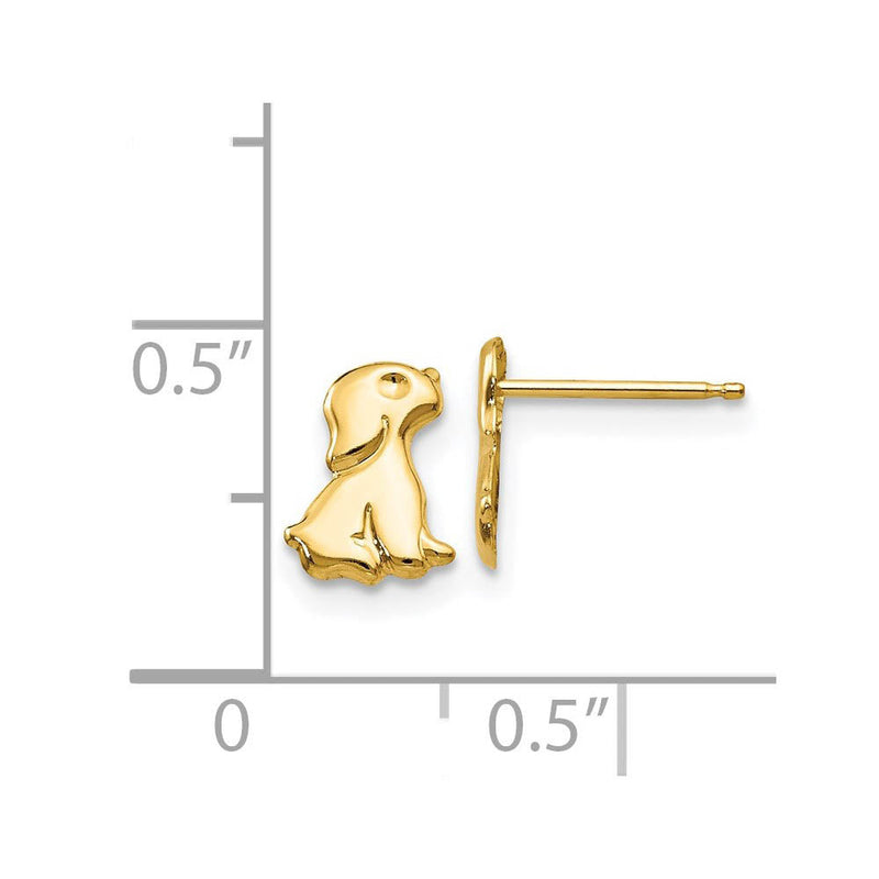 Kids Sitting Dog Friction Back Post Earrings in 14k Yellow Gold