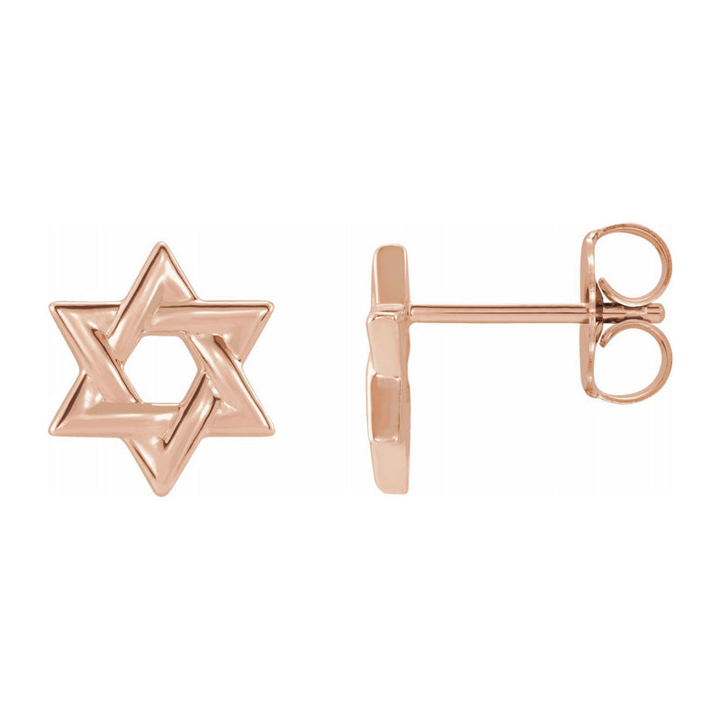 14K Yellow, White or Rose Gold Star of David Post Earrings, 9.5mm