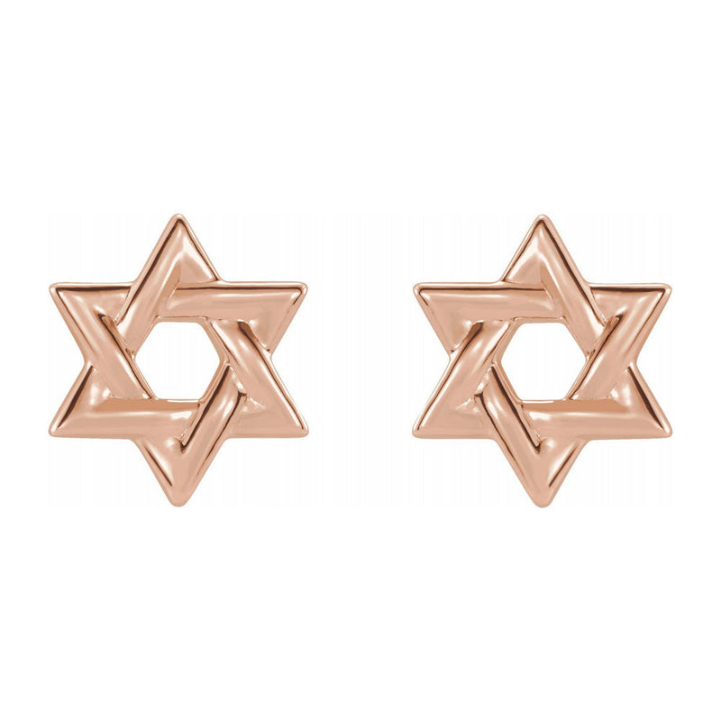 14K Yellow, White or Rose Gold Star of David Post Earrings, 9.5mm