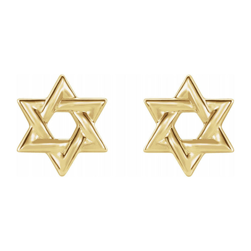 14K Yellow, White or Rose Gold Star of David Post Earrings, 9.5mm