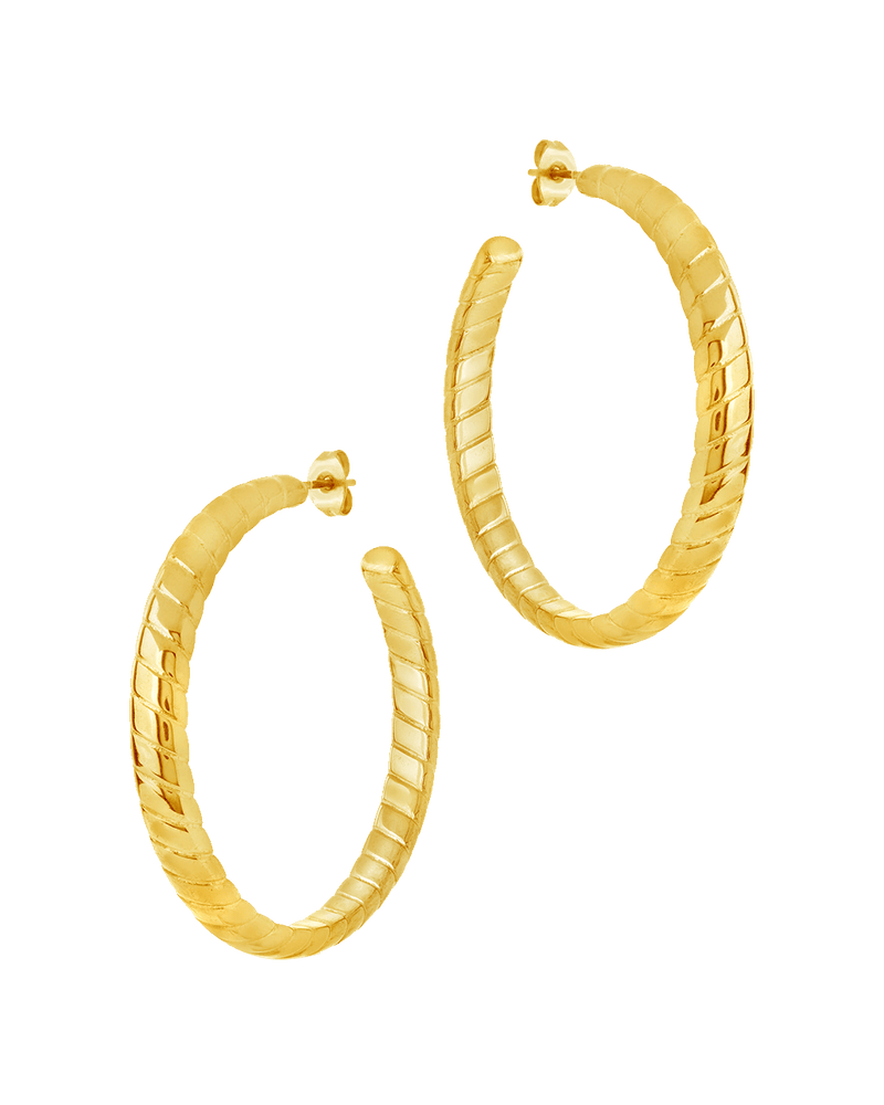 Everly Flat Herringbone Chain Hoop Earrings