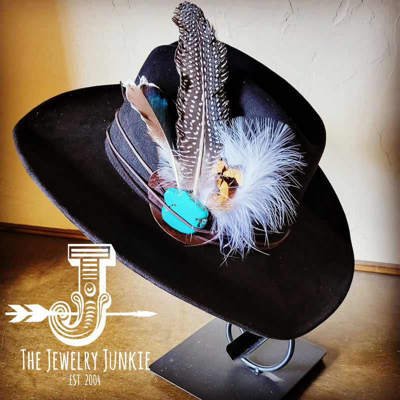 Boho Western Felt Hat w/ Choice of Turquoise Hat Accent-Black 981b
