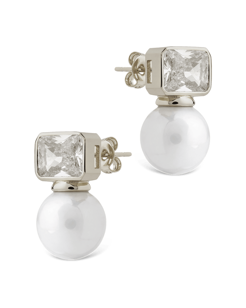 Hilda Pearl & Emerald Cut CZ Studs