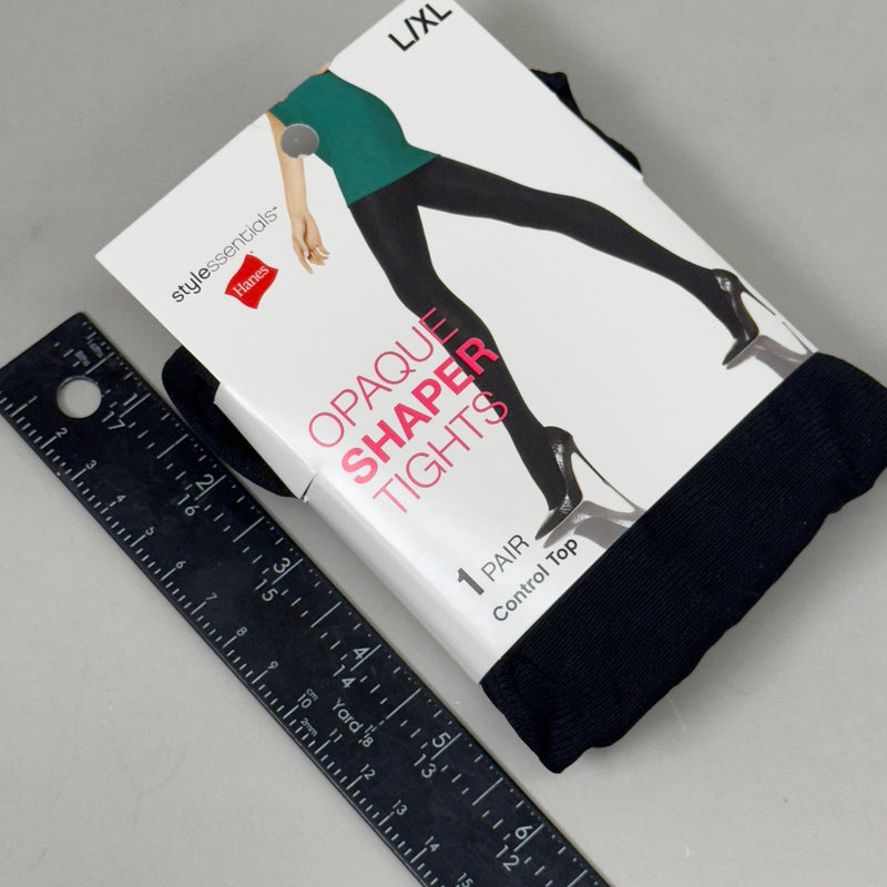 HANES (3 PACK) Essential Opaque Shaper Tights Control Top Women's Sz L/XL Black