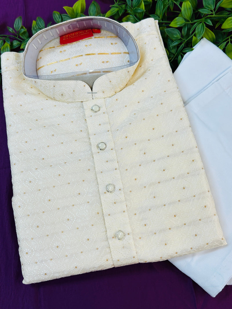 Silk kurta pajama set : off white