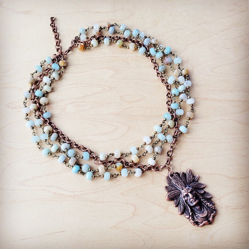 Amazonite Beaded Collar Necklace w/ Indian Pendant 260s