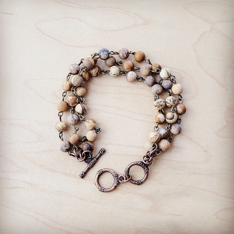 Frosted Picture Jasper Triple Strand Bracelet 808f