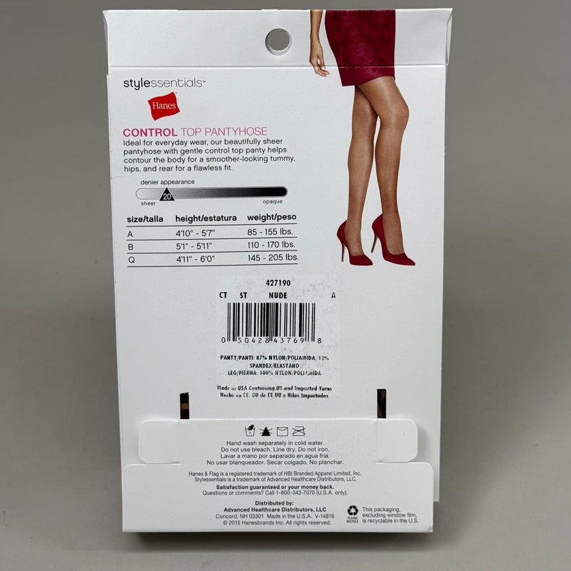 HANES (2 PACK, 2 PAIRS EACH ) Essentials Control Top Pantyhose Women's Sz A Nude