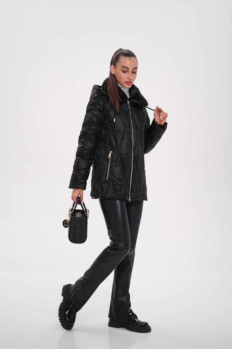 Genuine Mink Fur Trim Down Coat