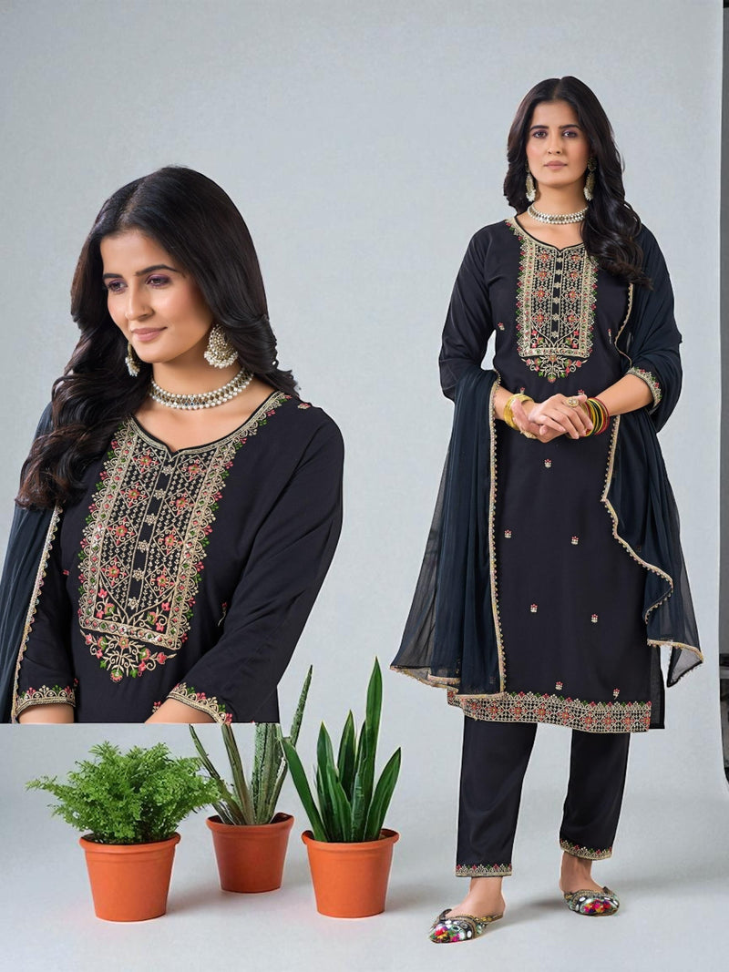Rayon Kurti pant set with chiffon dupatta